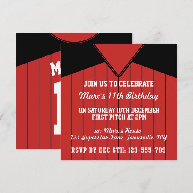 Baseball Jersey Themed Party Invites Template (Front/Back)