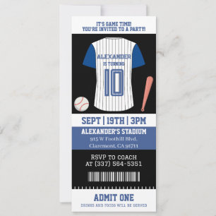 Baseball Jersey Ticket Birthday Party Invitation