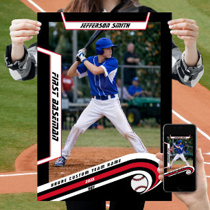 Baseball Keepsakes in Lively Red Black Custom  Poster