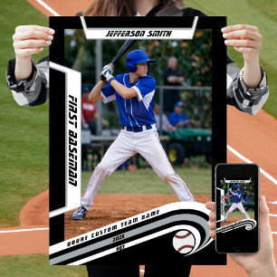 Baseball Keepsakes in Lively Silver Black Custom  Poster
