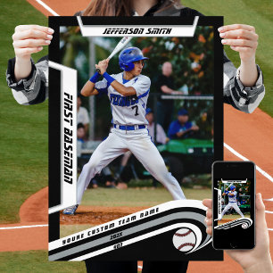 Baseball Keepsakes in Lively Silver Black Custom Poster