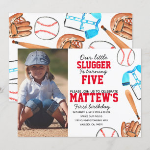 Baseball kid birthday photo invitation