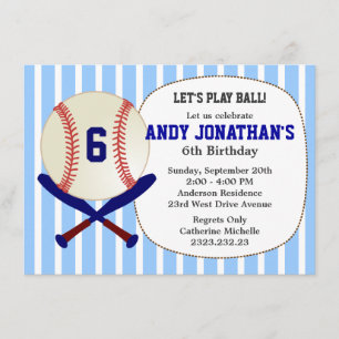 Baseball Kid's Birthday Party Blue Invitation