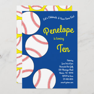 Baseball Kids Birthday Party Sports Blue Boys Invitation