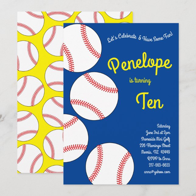 Baseball Kids Birthday Party Sports Blue Boys Invitation (Front/Back)
