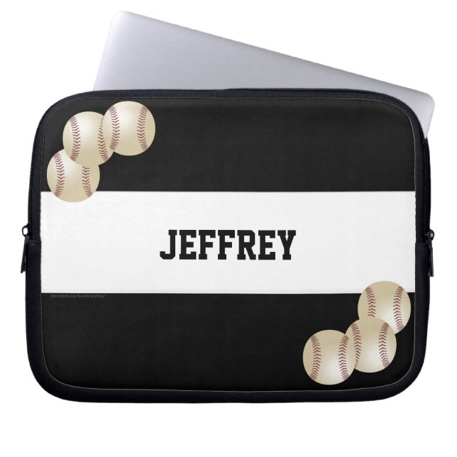Baseball Laptop Computer Sleeve, Black and White Sleeve (Front)