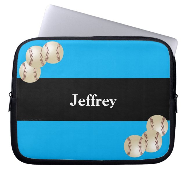 Baseball Laptop Computer Sleeve, Blue & Black Sleeve (Front)