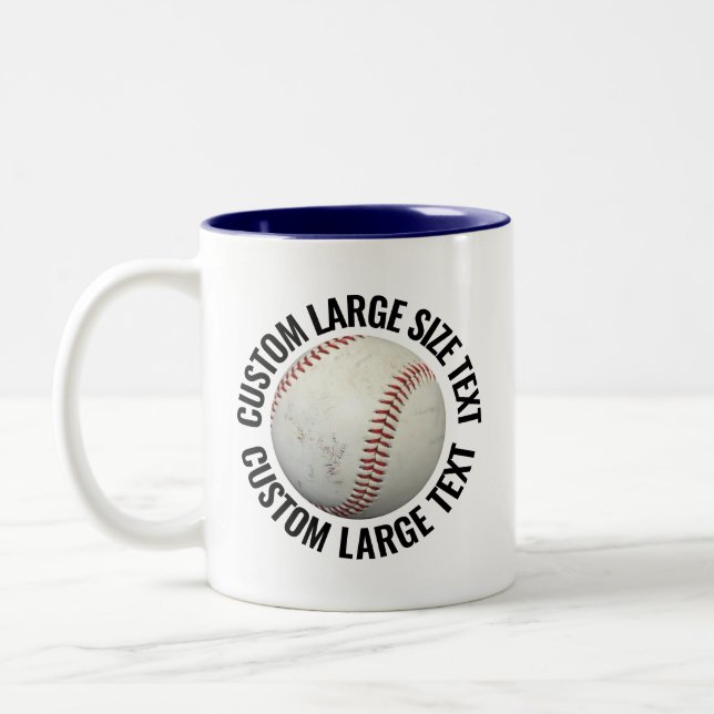 Baseball & Large Text NAVY BLUE 11oz Custom Two-Tone Coffee Mug (Left)