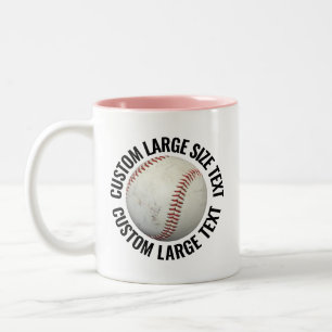 Baseball & Large Text PINK 11oz Custom Two-Tone Coffee Mug