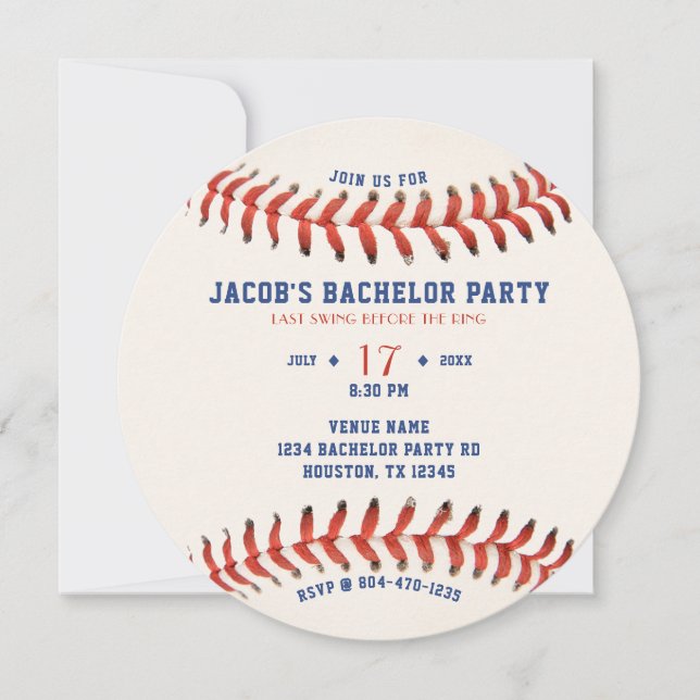 Baseball Last Swing Before the Ring Bachelor Party Invitation (Front)