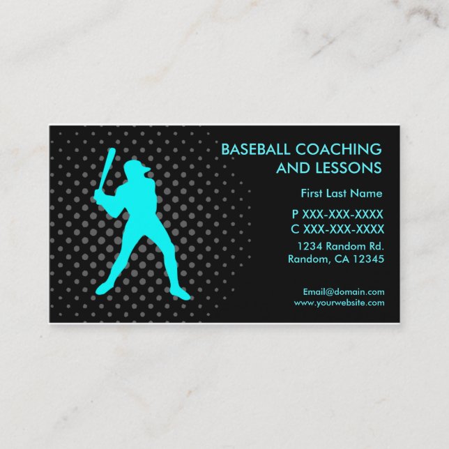 Baseball lessons coaching custom business card (Front)