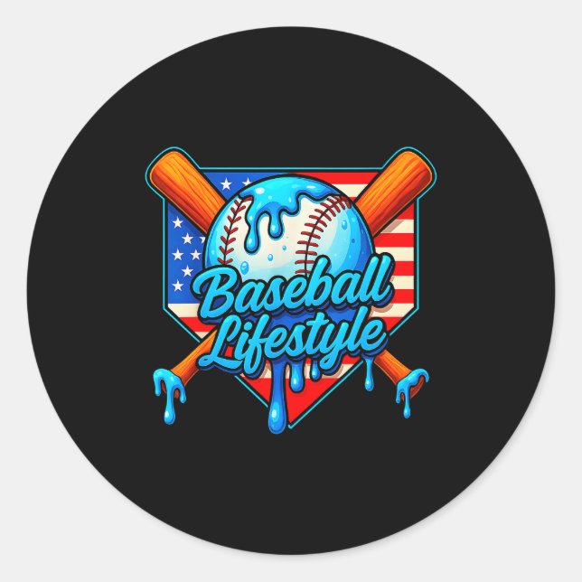 Baseball Lifestyle 101 Apparel Youth Baseball Drip Classic Round Sticker (Front)