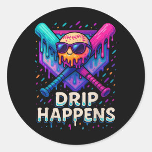 Baseball Lifestyle 101 Apparel Youth Baseball Drip Classic Round Sticker