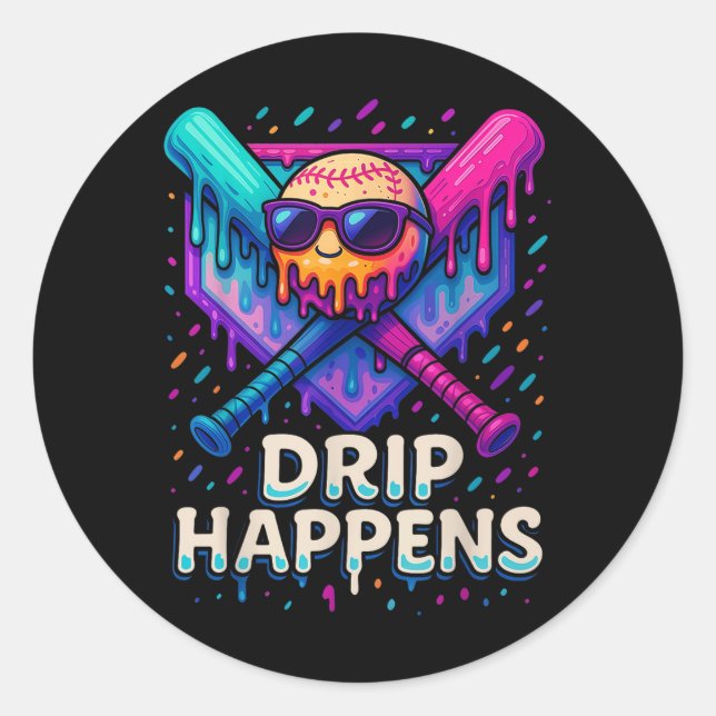 Baseball Lifestyle 101 Apparel Youth Baseball Drip Classic Round Sticker (Front)