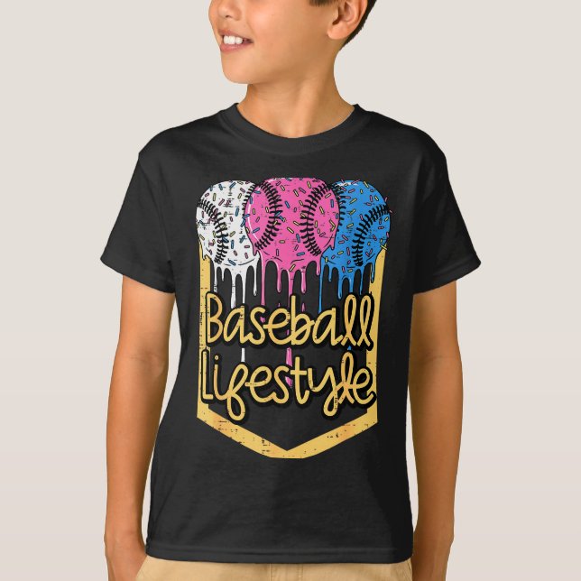 Baseball Lifestyle Ball Sprinkles Drip Boys Kids M T-Shirt (Front)