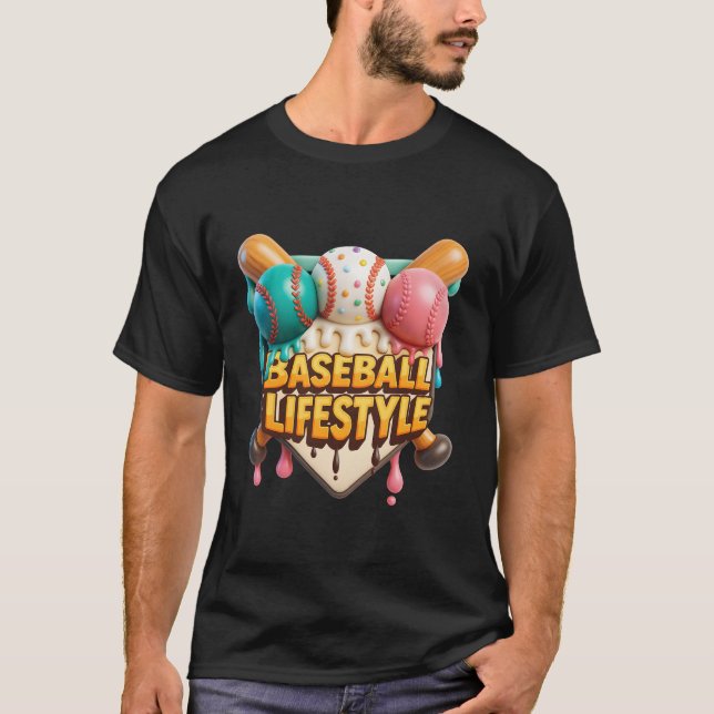 Baseball Lifestyle Colourful Ice Cream Sports Them T-Shirt (Front)