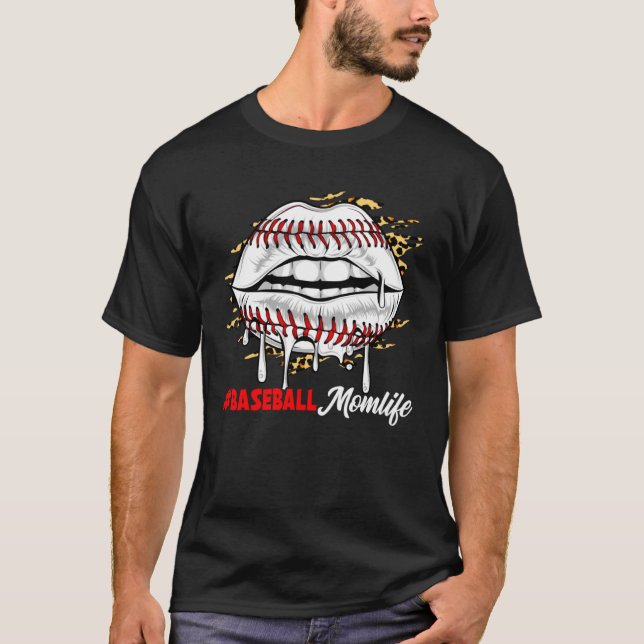 Baseball Lips Leopard Lips Sport Mother's Day T-Shirt (Front)