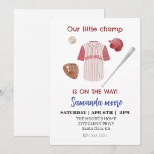 Baseball little champ baby shower invitation