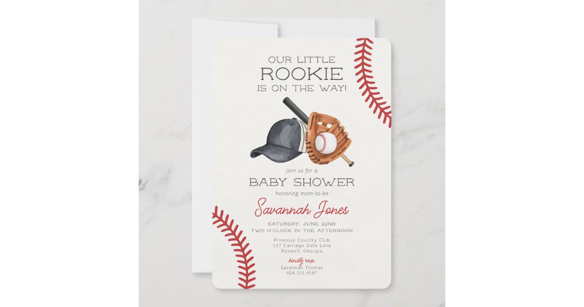 Baseball Little Rookie Baby Shower Invitation | Zazzle