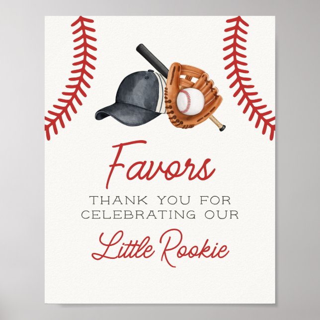 Baseball Little Rookie Favours Birthday Party Sign (Front)