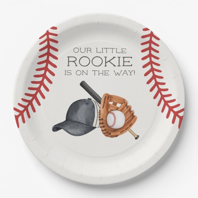Baseball Little Rookie Home Run Baby Shower Paper Plate (Front)