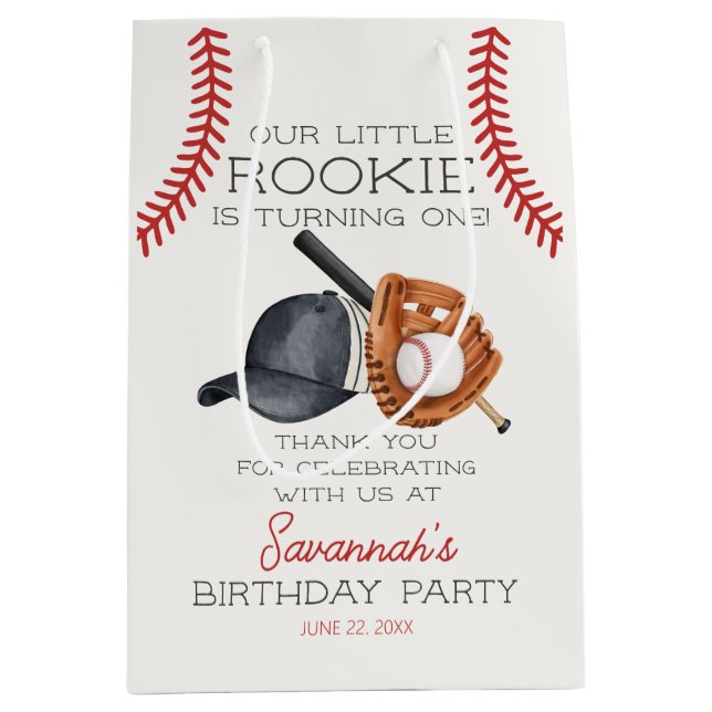 Baseball Little Rookie Home Run Birthday Favour Medium Gift Bag (Front)