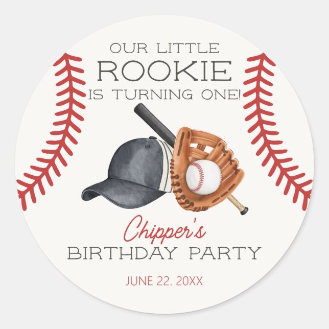 Baseball Little Rookie Home Run Birthday Party Classic Round Sticker (Front)