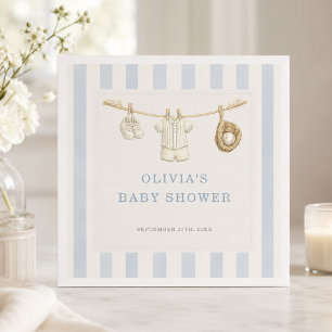 Baseball Little Rookie Stripes Baby Shower Party Napkin
