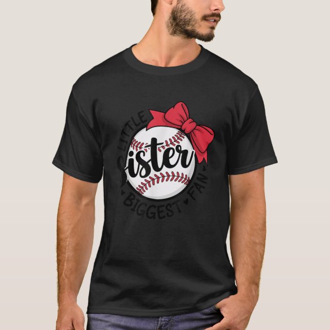 Baseball Little Sister Biggest Fan Bow Baseball Si T-Shirt (Front)