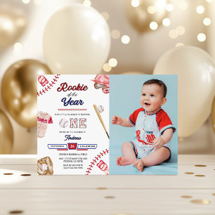 Baseball Little Slugger 1st Birthday Photo Party Invitation