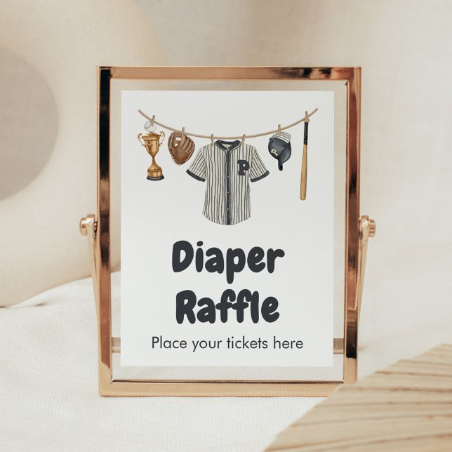 Baseball Little Slugger Baby Shower Diaper Raffle Poster (Baseball Little Slugger Clothesline Baby Shower Diaper Raffle Sign)