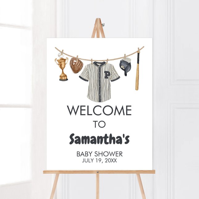 Baseball Little Slugger Baby Shower Welcome Poster (Baseball Little Slugger Clothesline Baby Shower Welcome Sign)