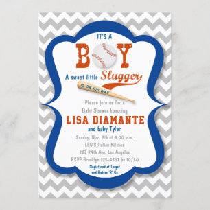 Baseball Little Slugger Boy Baby Shower Invitation