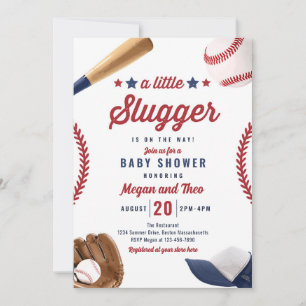 Baseball Little Slugger On The Way Baby Shower Invitation