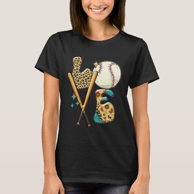 Baseball LOVE Baller Mom Leopard Print Softball Ga T-Shirt (Front)