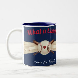 Baseball Love Dark Navy Sports Wedding Two-Tone Coffee Mug