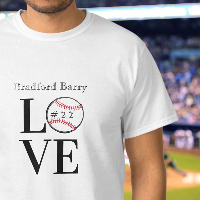 Baseball LOVE: Personalised add name, and number T-Shirt (Creator Uploaded)