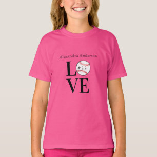 Baseball LOVE: Personalised add name, and number  T-Shirt