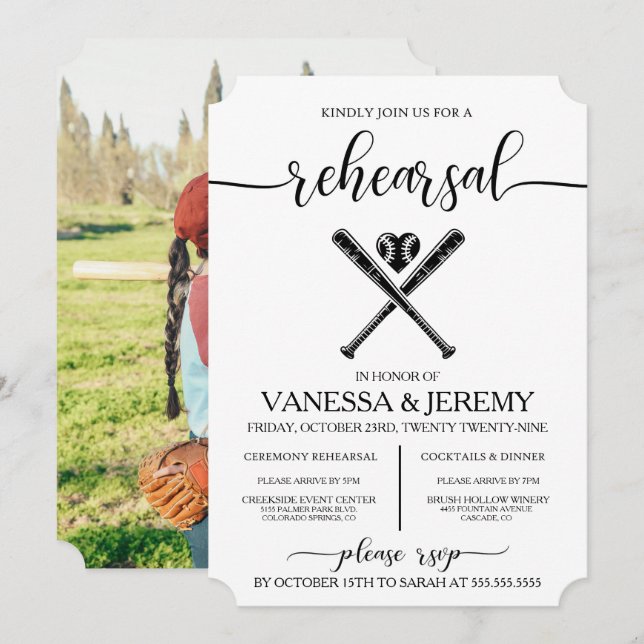 Baseball Love Rehearsal Dinner Invitation (Front/Back)