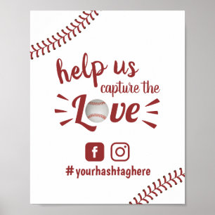 Baseball Love Sports Wedding Social Media Hashtag Poster