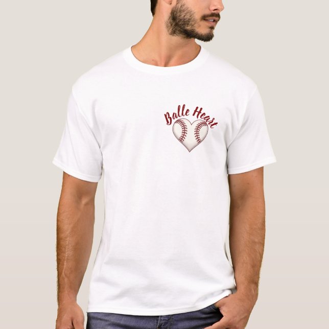 Baseball Lover T-Shirt with a Stiched Ball Heart  (Front)