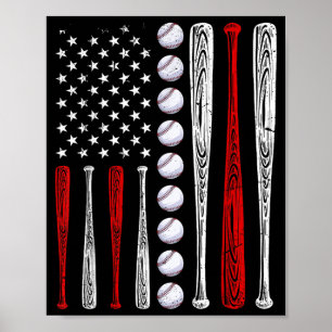 Baseball Lovers American Flag Independence Day 4th Poster