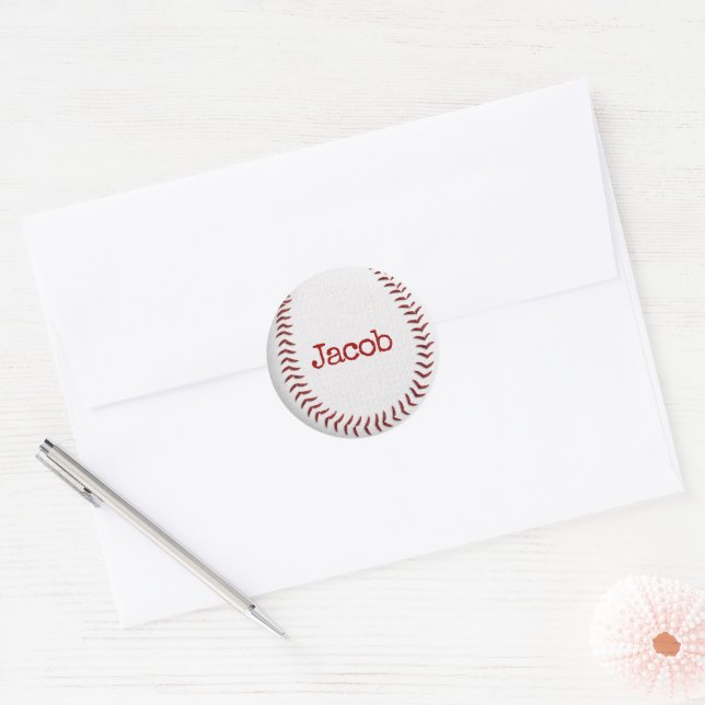 Baseball Macro With Name Classic Round Sticker (Envelope)