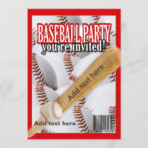 Baseball magazine white and red party invitation