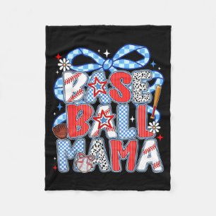 Baseball Mama Coquette Bow Groovy Game Day Girls Fleece Blanket