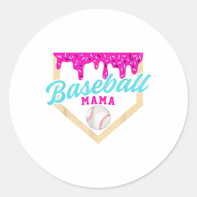 Baseball Mama Home Plate Ice Cream Drip With Sprin Classic Round Sticker (Front)