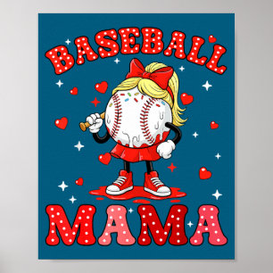 Baseball mama sports mum baseball valentine drip poster