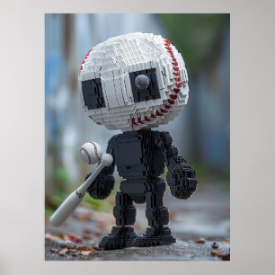 Baseball Mascot — Team-Neutral Voxel Athlete Tee Poster