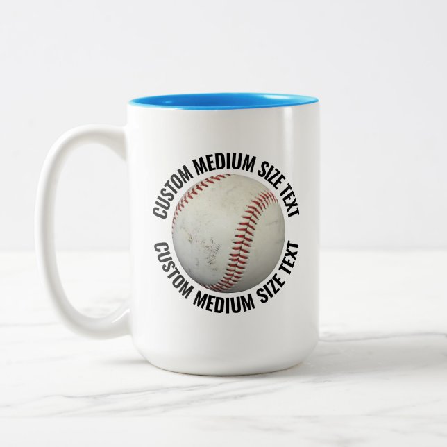 Baseball & Medium Text LIGHT BLUE 15oz Custom Two-Tone Coffee Mug (Left)