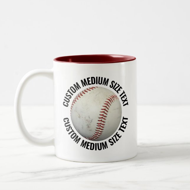 Baseball & Medium Text MAROON 11oz Custom Two-Tone Coffee Mug (Left)